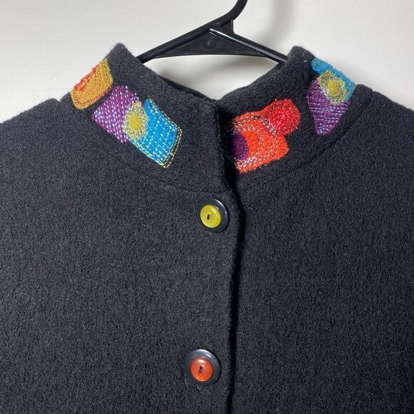 Icelandic Design | Wool Embroidered Button Down Jacket Black Multicolor Small - Picture 3 of 11